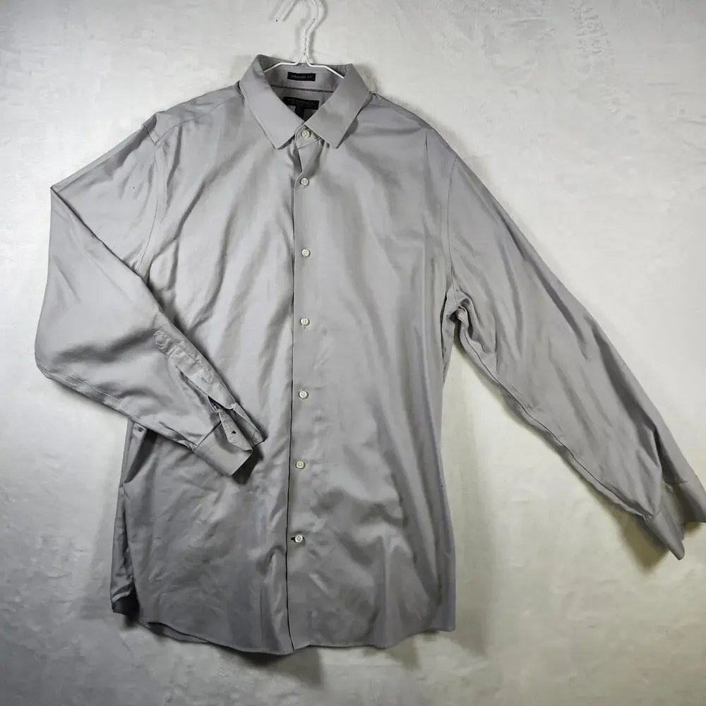Banana Republic Standard Fit Long Sleeve‎ Button Up Shirt Gray Size XL Cotton